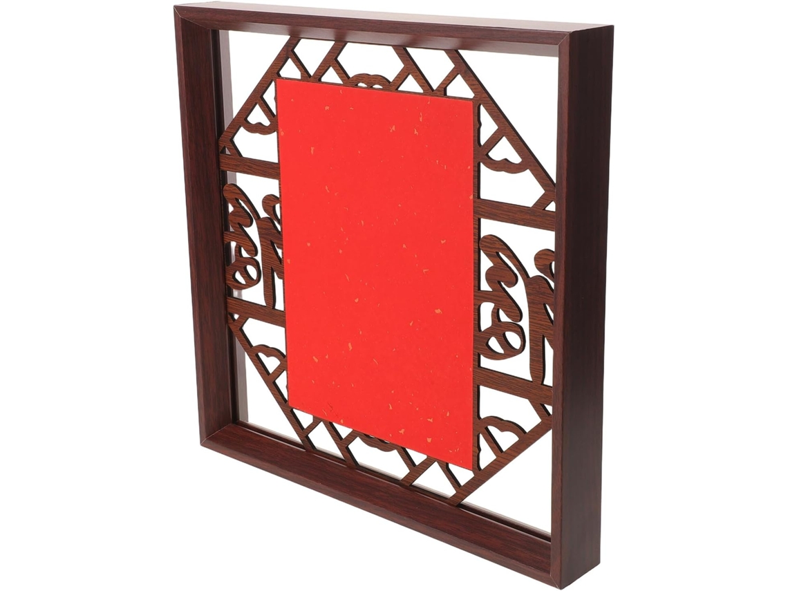 Moldura Madeira Dupla Caligrafia Suporte Tablet Decoração Chinesa Papel Vermelho Dourado Elegante Exibir Fotos GOKOCO