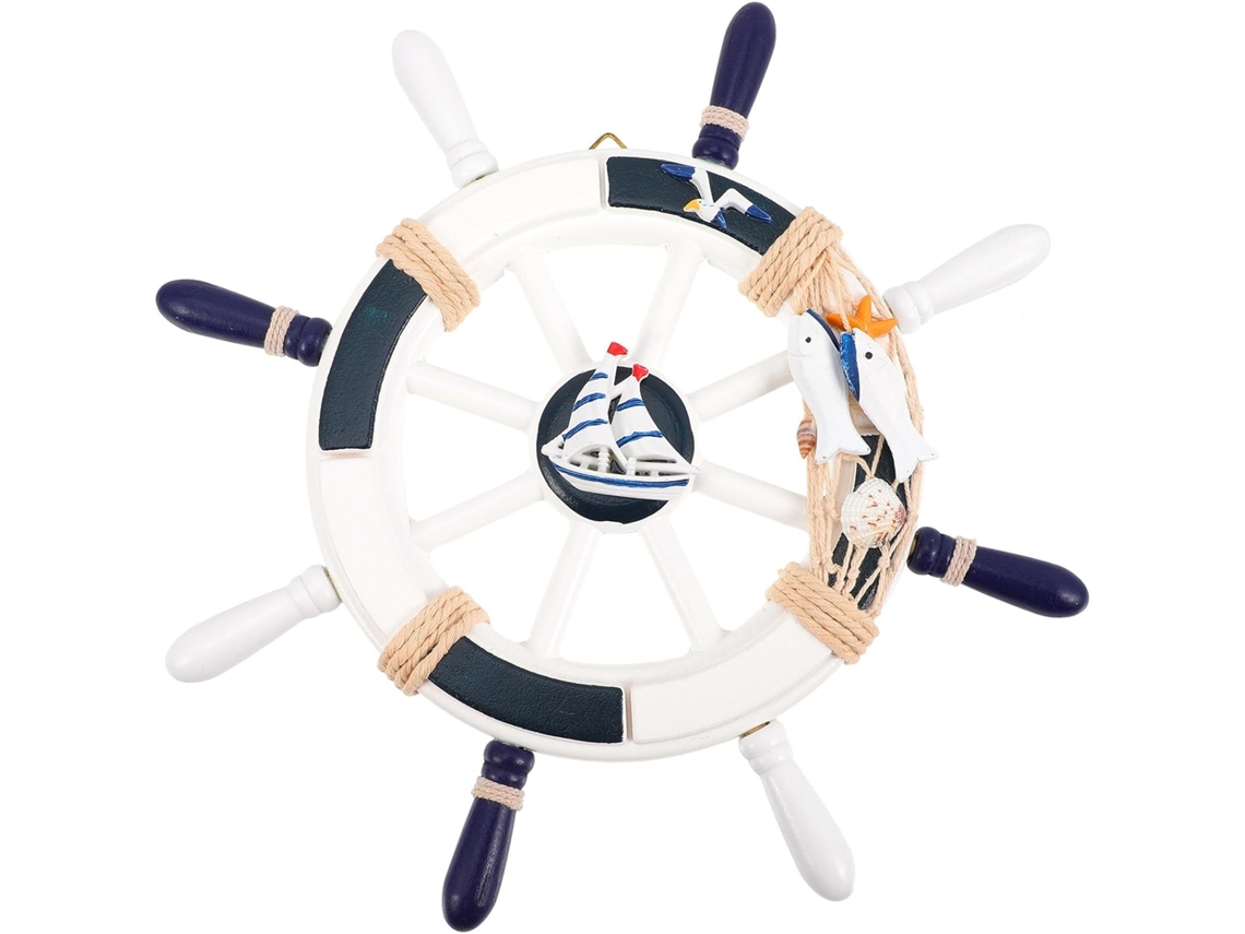 Luminária Pendente Madeira Estilo Mediterrâneo Formato Timão Navio Fácil Pendurar Ideal Decoração Paredes GOKOCO