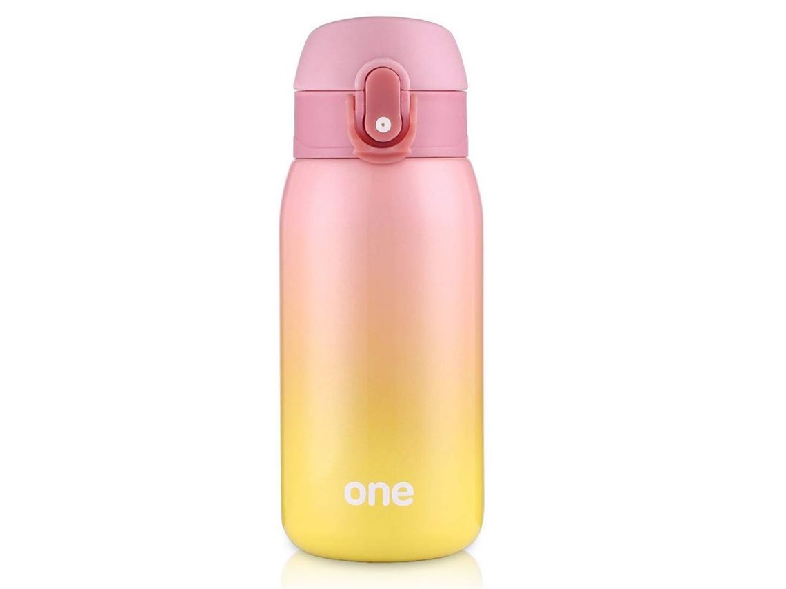Garrafa de água infantil com tampa flip top, inox 304, 320ml, rosa/amarelo, S/MARCA