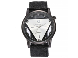 Reloj De Cuarzo Con Correa De Nylon Y Números Romanos Dial Triangular De Aleación (negro Blanco)