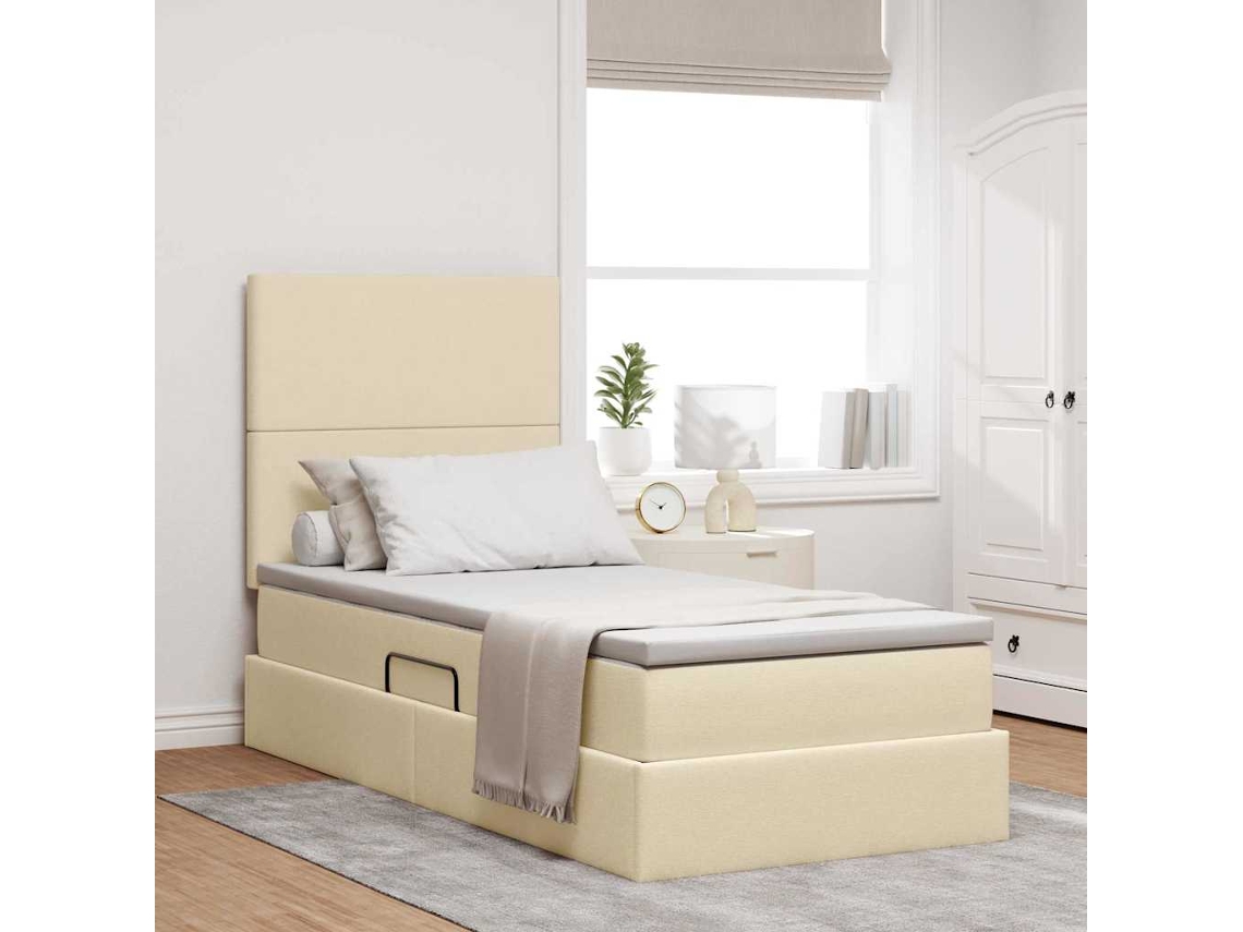 Vidaxl Cama com Arrumação e Colchão Creme 90 X 200 Cm Tecido