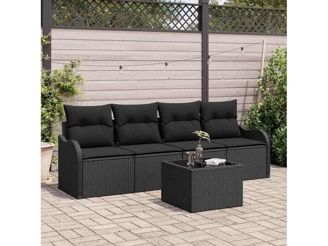 Vidaxl Conjunto De Sofá De Jardim Preto Vime Pe