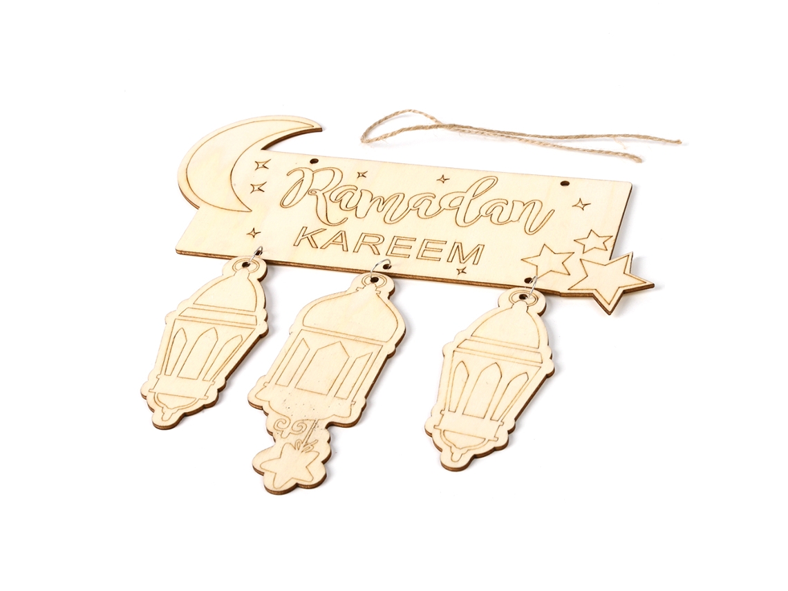 Pendente De Madeira Eid Mubarak Com Lua Crescente Para Decoração