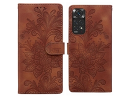 Capa De Celular Em Pu Com Fecho Magnético, Estampa Floral Em Relevo De Renda E Alça De Pulso Para Redmi Note 11 Global.