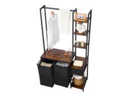 Cesto para Roupa com 2 Compartimentos de Tecido Oxford 600d e 1 Gaveta, Coletor Roupas Prateleiras Escada, Separador Roupas, Sistema Classificação