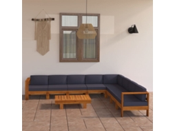 Vidaxl 9 Pcs Conj. Lounge De Jardim C/ Almofadões Cinza-escuro Acácia