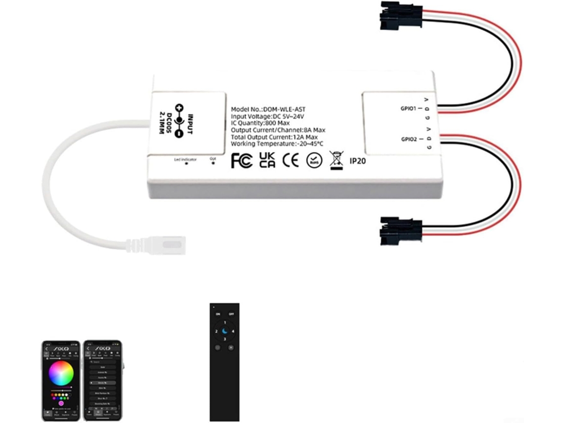 Controlador Digital Para Fitas De Led Para Esp32 E Esp8266, Com Microfone