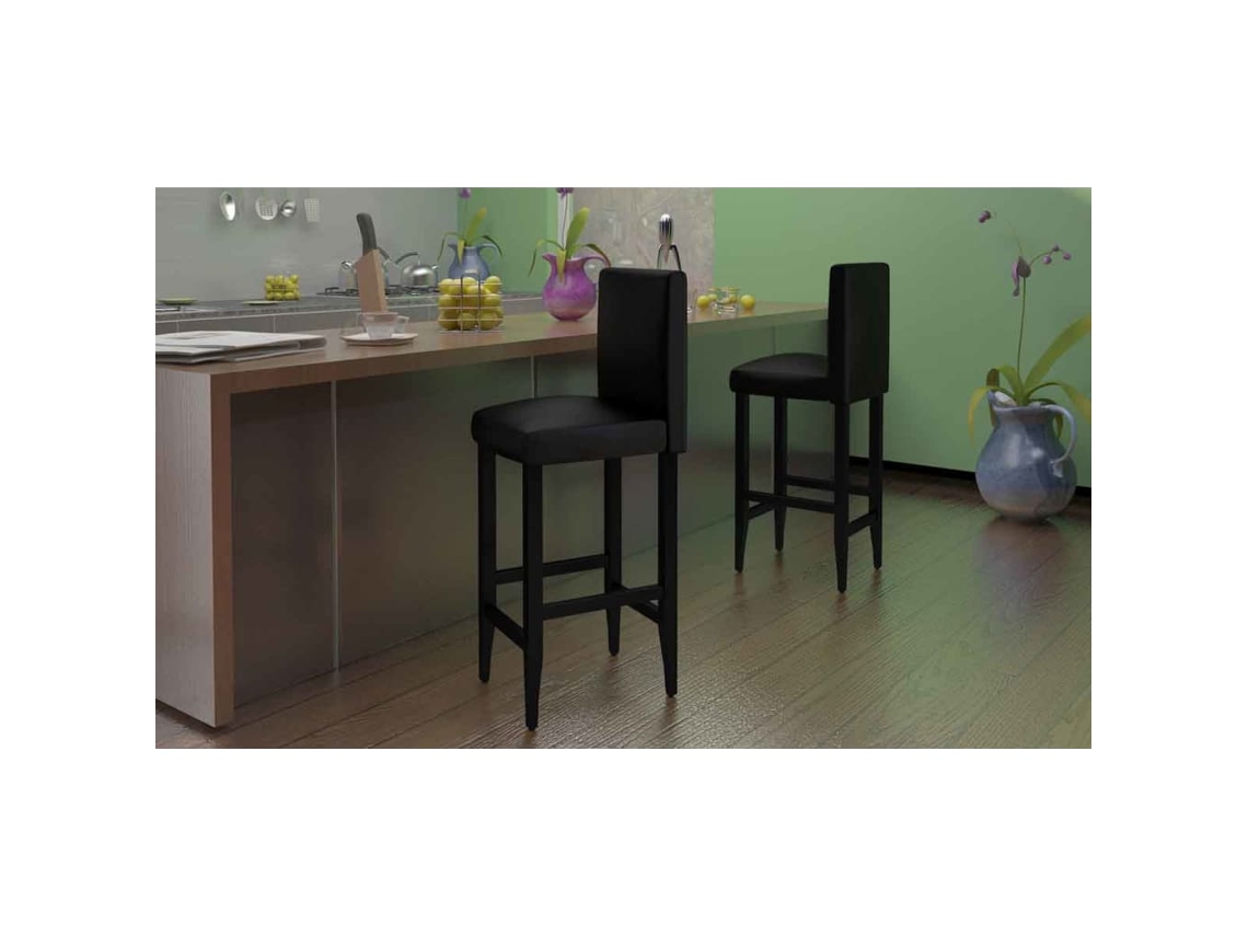 Vidaxl Bancos De Bar 6 Pcs Couro Artificial Preto