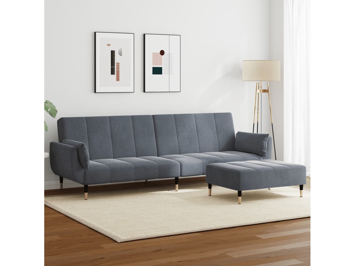 Vidaxl Sofá-cama 2 Lugares C/ Apoio De Pés Veludo Cinzento-escuro