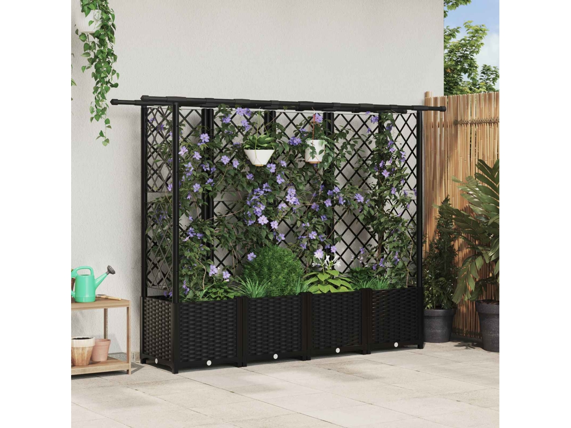 Vidaxl Cama Elevada Com Treliça E Telhado Preto 202 X 40 X 136 Cm Pp