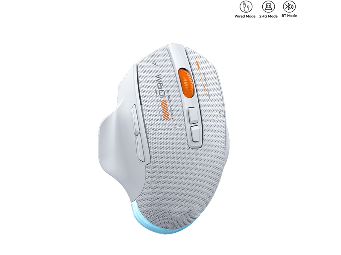 Rato Yizhood W601 Bt Tri Mode Recarregável Sem Fio Silencioso 12800 Dpi 7 Botão Programação Gamer Sem Fio Para Win / Mas / Android Branco