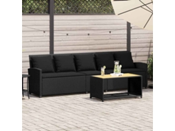 Vidaxl Sofá De Jardim 5 Lugares Com Almofadões Vime Pe Preto