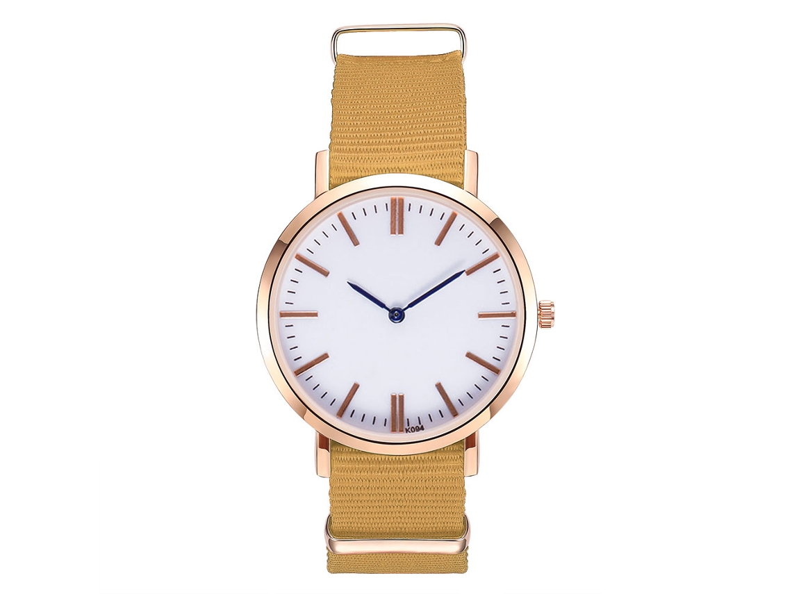 Reloj Analógico De Cuarzo Para Mujer/hombre Con Correa De Nylon Amarillo