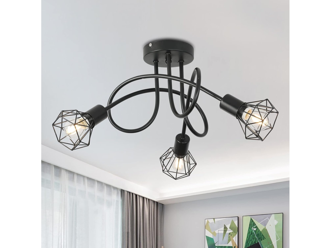 Luz De Teto Industrial 3 Focos, Luminária De Teto Em Metal Preto Com Grade, Luzes De Teto Pendentes Para Cozinha, Corredor, Sala E Quarto