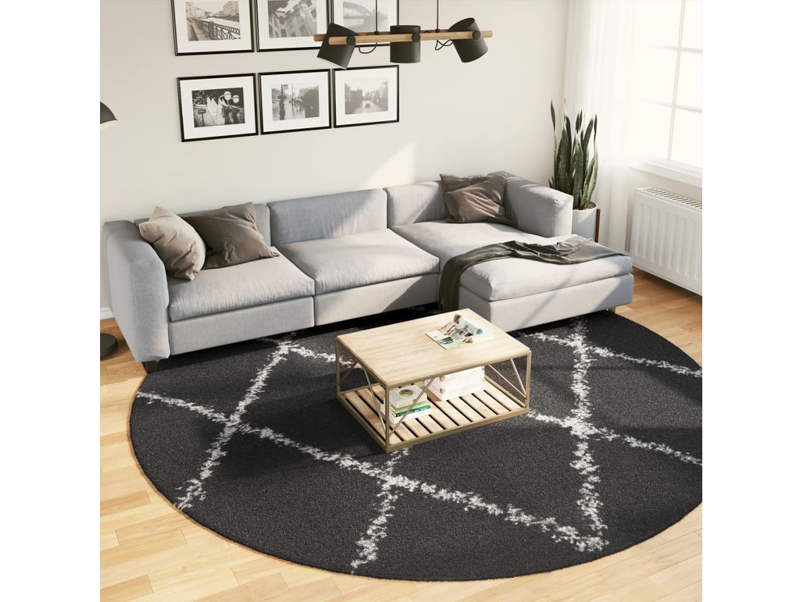 Vidaxl Tapete Shaggy De Pelo Alto Pamplona Ø 280 Cm Preto E Creme