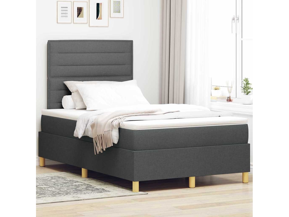 Vidaxl Cama Box Com Cabeceira Cinza Escuro 120 X 190 Cm Tecido