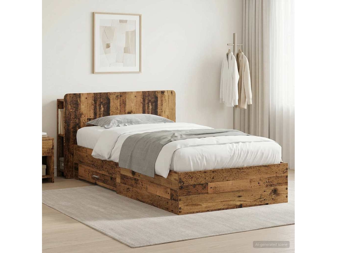 Vidaxl Estrutura De Cama Com Armazenamento Madeira Antiga 100 X 200 Cm