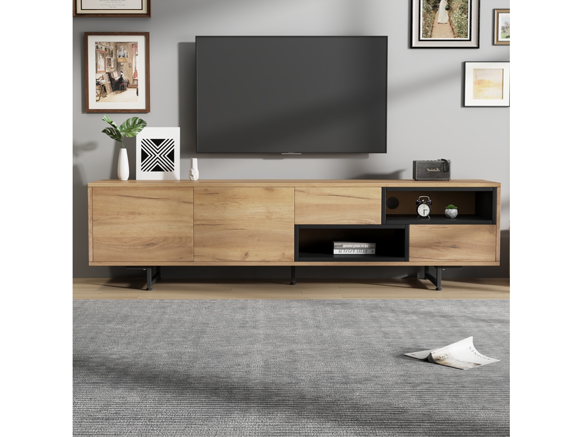Móvel Baixo Para Tv Com Várias Opções De Arrumação 173x38x48 Cm Painel De Partículas Cor De Madeira, Para Televisores Até 70 Polegadas Mobrio