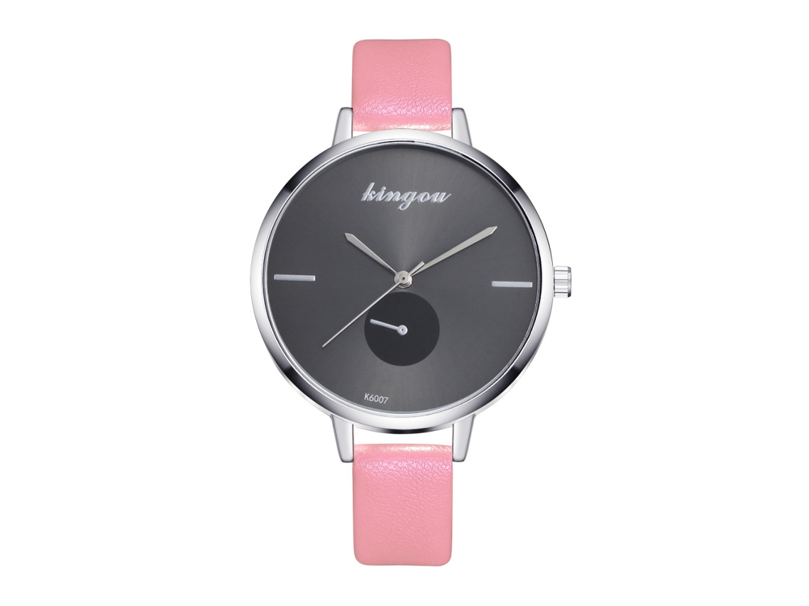 Relógio de Pulso Feminino de Quartzo com Pulseira de Couro Rosa Estilo Moderno Simples Elegante