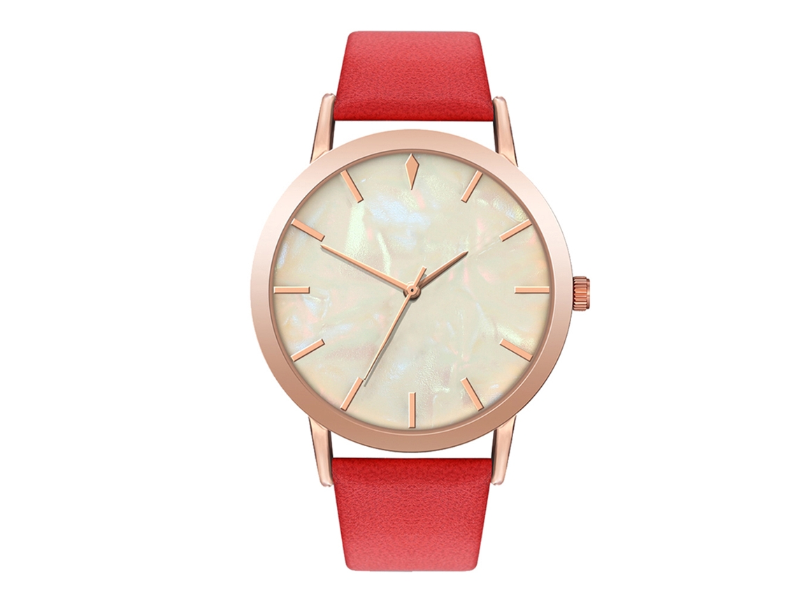 Relógio de Pulso Casual Quartz Unissex Pulseira Pu Moda Presente (vermelho)
