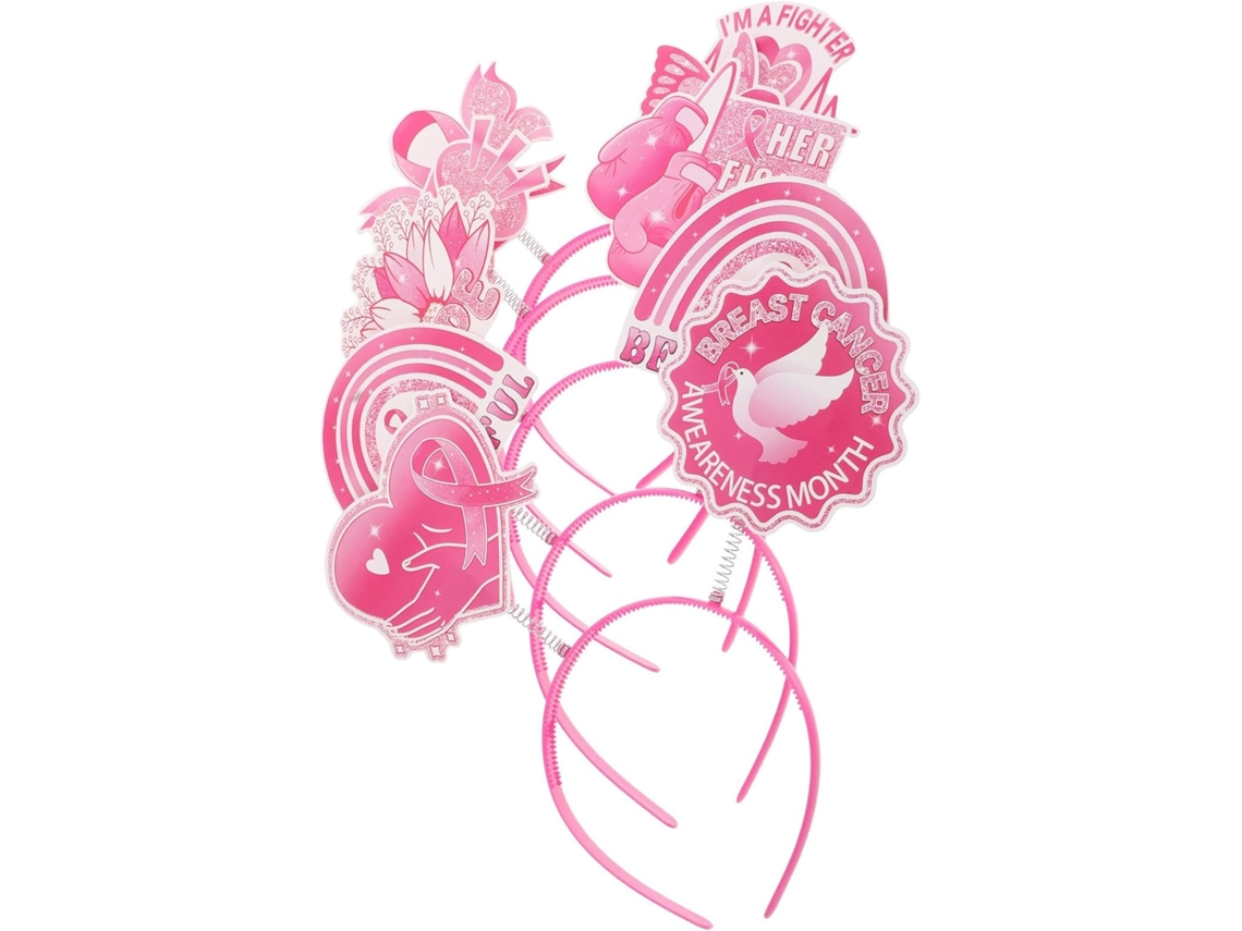 Conjunto de 5 tiaras de festa rosa de plástico, leves e confortáveis.