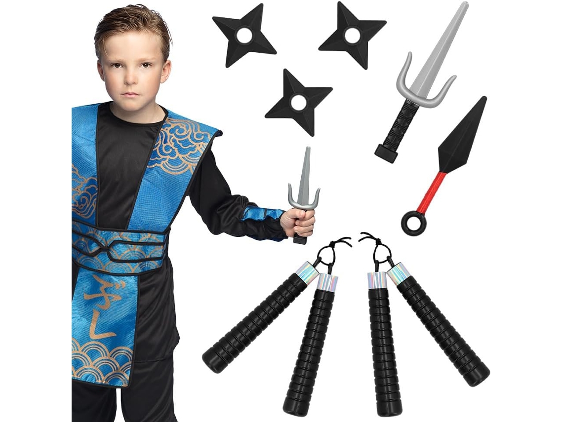 Disfraz Set de Armas Ninja, 7 Piezas, Armas de Juguete En Un Set, Accesorios, Complementos para Disfraces,nuevo