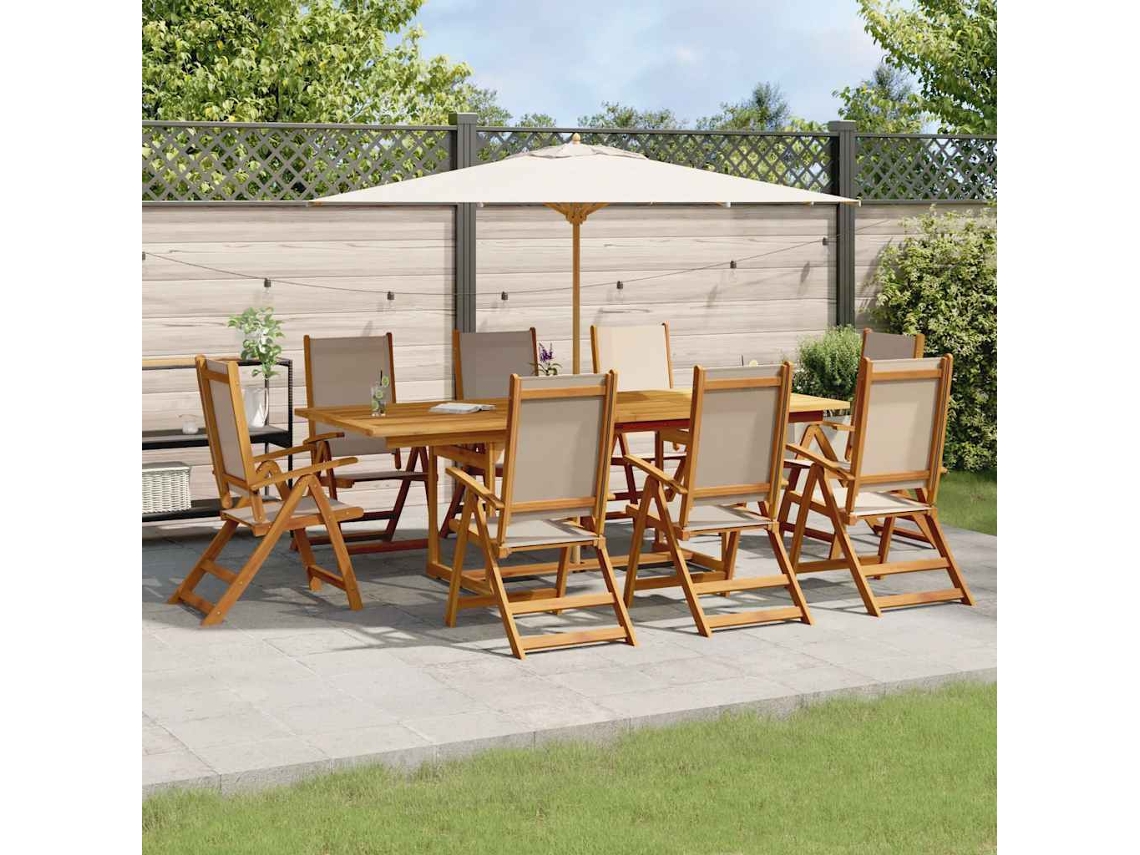 Vidaxl 9 Pcs Conjunto De Jantar Para Jardim Acácia Maciça E Textilene