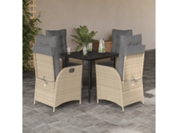 Vidaxl 5 Pcs Conjunto De Jantar P/ Jardim Com Almofadões Vime Pe Bege