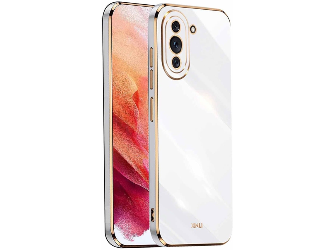 Capa Nova Borda Folheada Ouro Protetora para Huawei Huawei Nova 10 Pro HONGWE. Textura Macia Anti-Choque Branco
