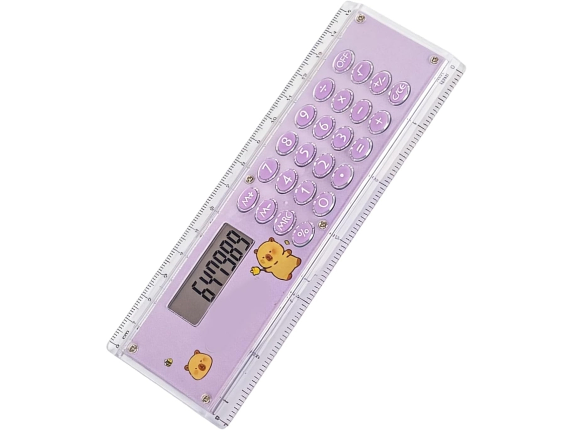 Calculadora Régua pequena e criativa com design animado, multifuncional Régua com calculadora, material escolar para