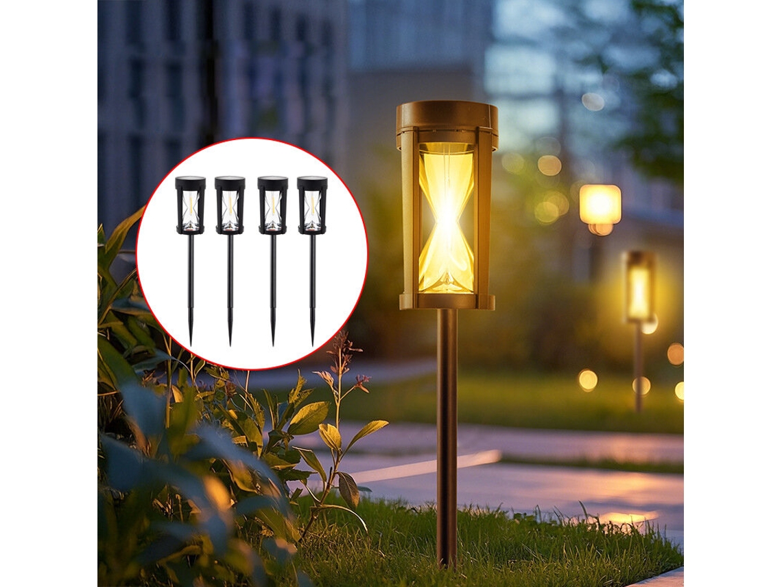 Luz Quente - Pacote De 4 Luzes Led Solares Para Gramado 2300k, Luz Quente Para Exteriores, À Prova D'água, Luz Noturna Para Jardim, Decoração De P