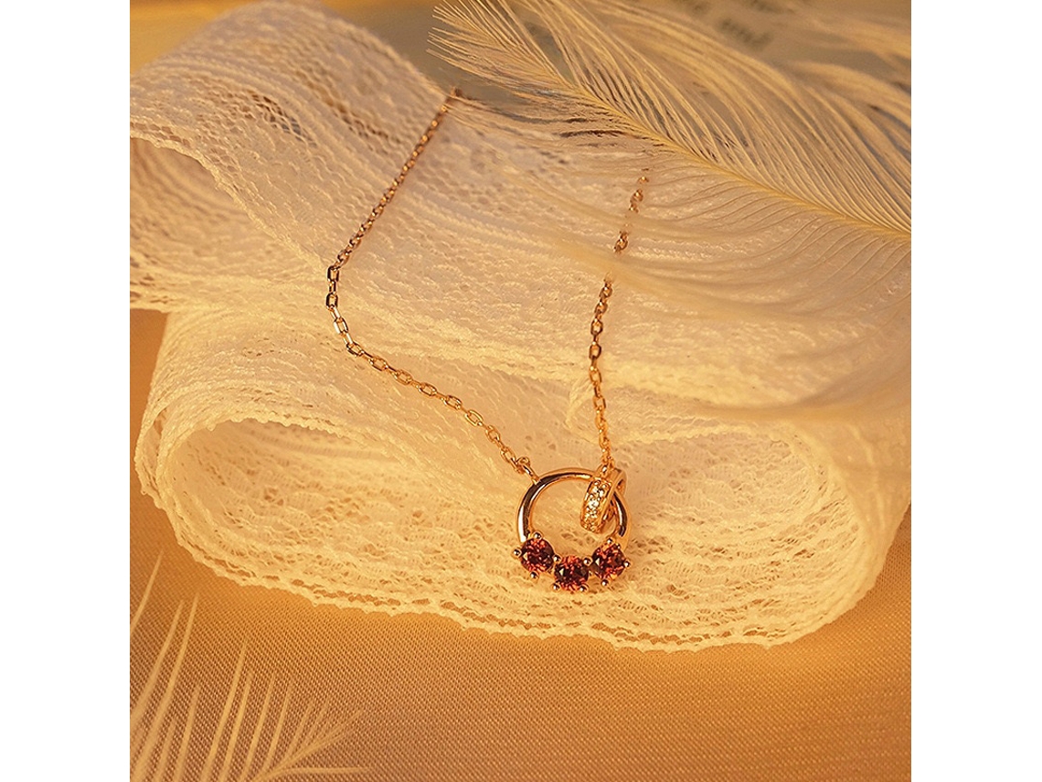 Anéis Entrelaçados ~ Colar em Prata de Lei S925 com Zircônia Vermelha Granada, Luxo Discreto e Versátil. MDUG (ouro)