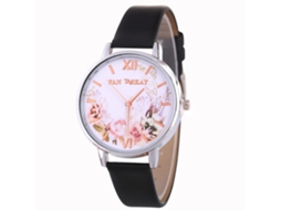 Relógio de Pulso Feminino de Quartzo com Pulseira de Couro Pu Estilo Simples Rosa Preto Branco