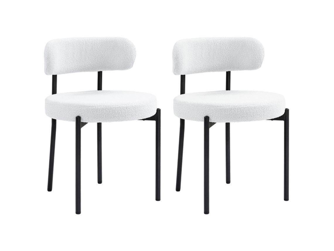 2 Peças Cadeiras de Jantar BTFORUS com estofamento felpudo, assento acolchoado, pés de metal, branco creme