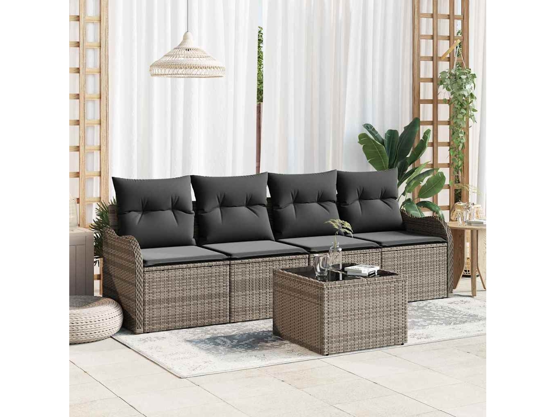 Vidaxl Conjunto De Sofá De Jardim 5 Unid. 4-número De Lugares Cinzeto