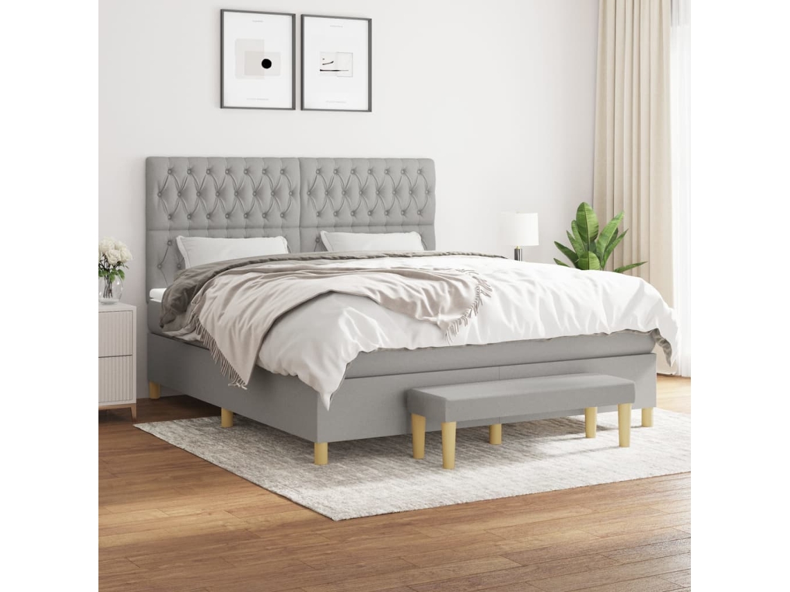Vidaxl Cama com Molas/colchão 180x200 Cm Tecido Cinzento claro