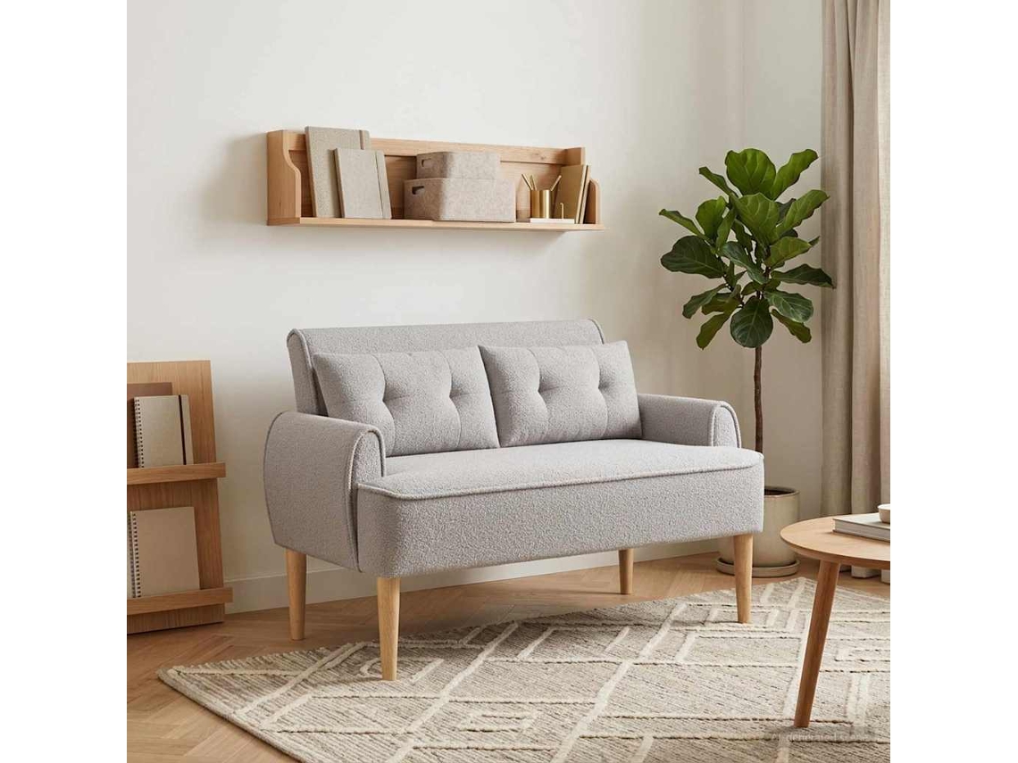 Vidaxl Sofá De Dois Lugares Com Botão Acolchoado Cinzento-claro Bouclé