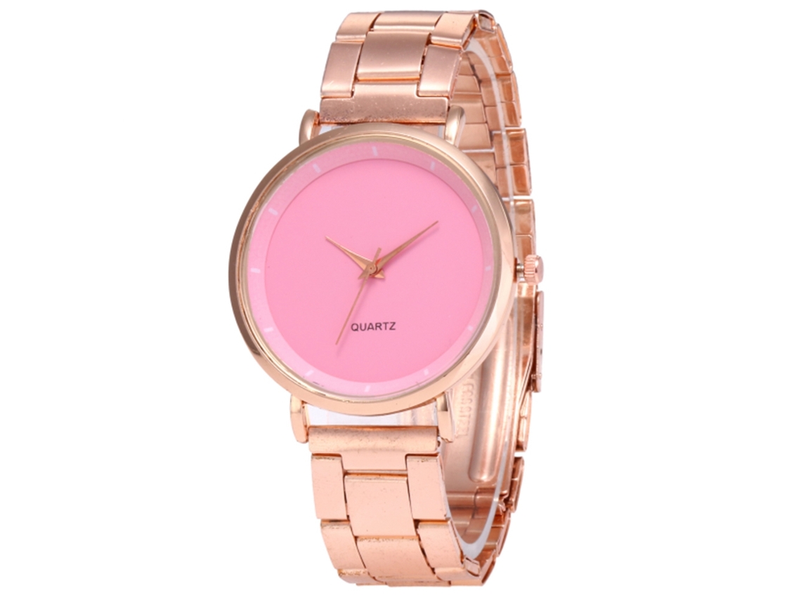 Relógio de pulso analógico de quartzo feminino Zhoulianfa com pulseira de aço (rosa)