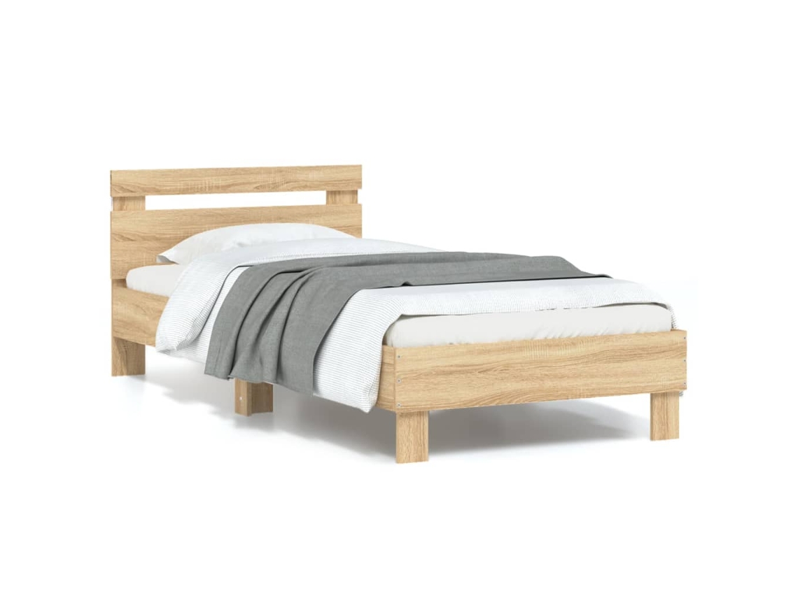 Vidaxl Estrutura Cama C/ Cabeceira/luzes Led 90x200 Cm Carvalho Sonoma