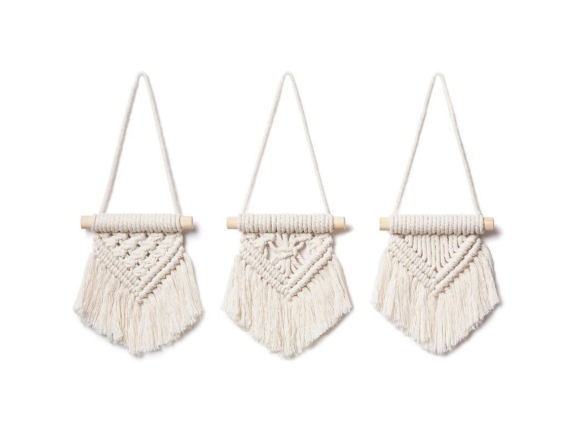 3 Peças De Macramé Pendentes Mini Boho, Decoração Artesanal Para Carro, Parede Ou Árvore De Natal, 3,5x4 Polegadas