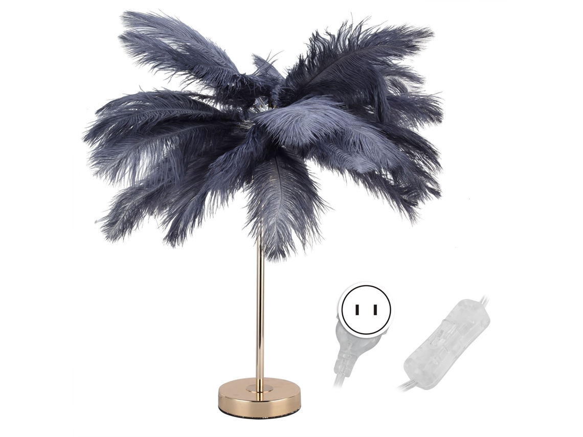 2026 lâmpada de Mesa Plumas de Avestruz Luz Noturna Lâmpada de Noite Decorativa para Quarto Sala Cinza Plug Us 110v