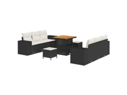 Sofá De Jardim Vidaxl Preto Vime Pe (221 X 204 X 85 Cm)