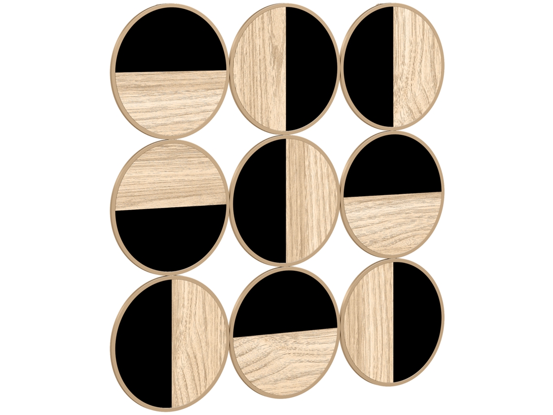 Decoração De Parede Em Metal Com Escultura De Múltiplos Discos, 60x60cm, Design Único Natural E Preto