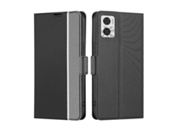 Capa De Couro Com Textura Sarjada E Fivela Lateral Para Motorola Moto E22/e22i