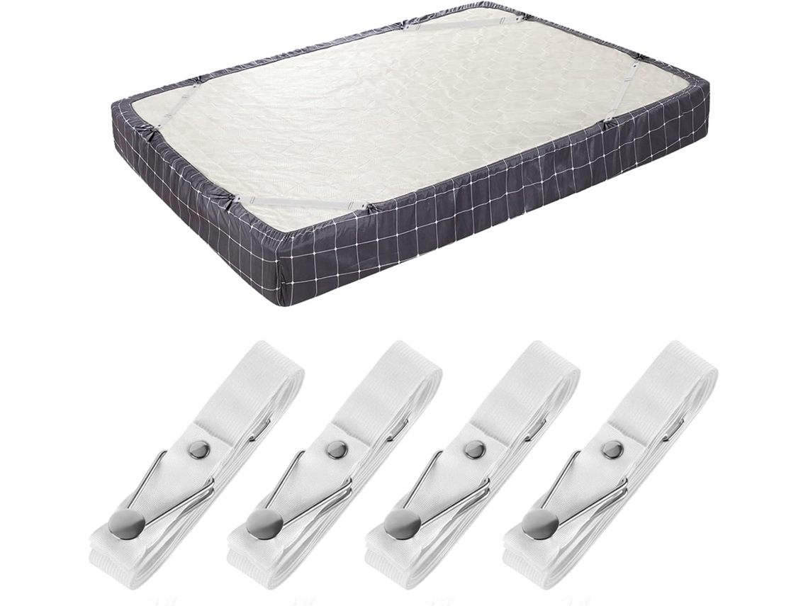 Lurelia Correias Para Lençol Ajustável Pressão Seguro 4 Peças Branco Colcha Colchão Cobertor Casal Queen King Reforçados