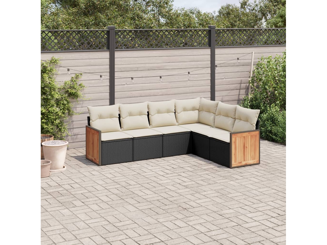 6 Pcs Conjunto Sofás De Jardim C/ Almofadões Vime Pe Preto Dkd Home Decor