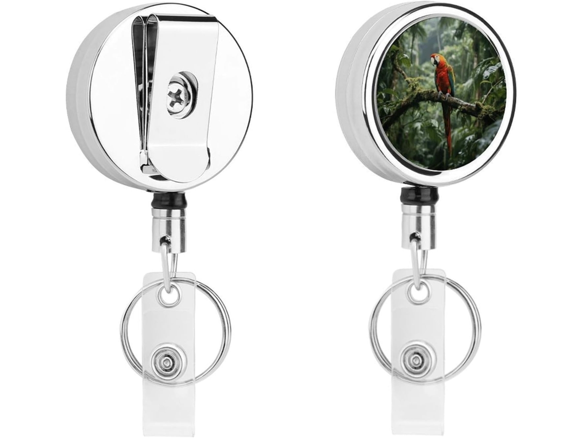 Porta Crachá Retrátil Com Clipe, Moderno E Durável, Com Estampa De Papagaio E Cordão De Nylon De 68cm, Ideal Para