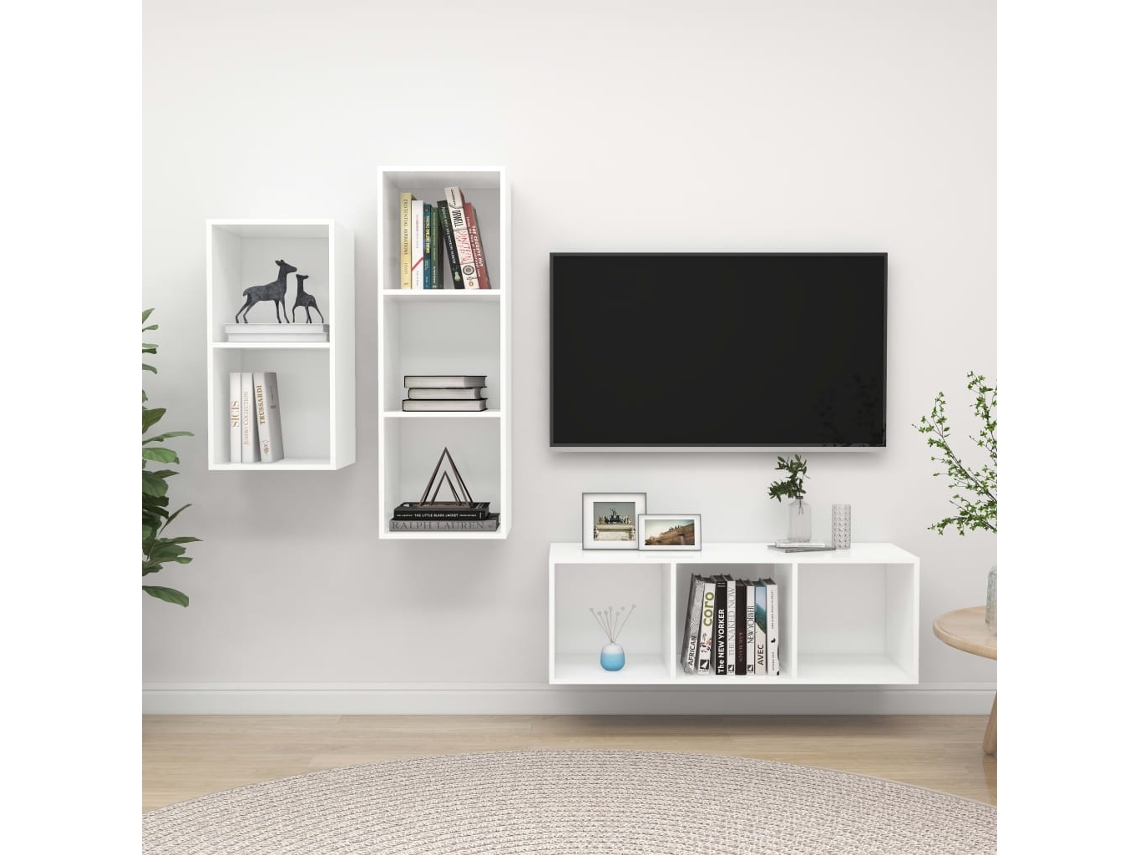 Vidaxl 3 Pcs Conjunto De Móveis De Tv Contraplacado Branco