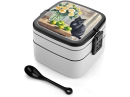 Marmita Bento Family Cat Para Adultos, Lancheira Bento Selada Com Colher, Camada Dupla Resistente, Design Com Fecho De