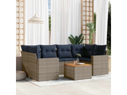Vidaxl 7 Pcs Conjunto Sofás P/ Jardim C/ Almofadões Vime Pe Cinzento